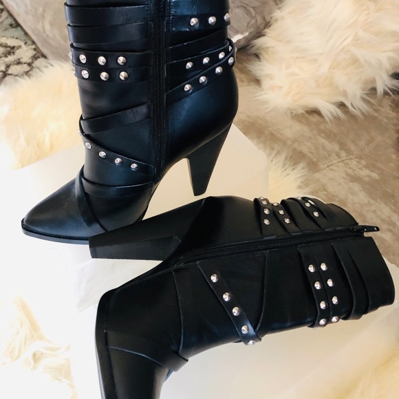 **HOT! NEVER WORN**Black Studded Ankle Boots - Picture 2 of 5